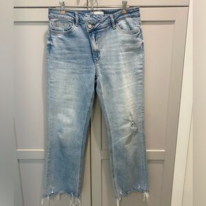 Vervet straight jean, size 29, V-waist button feature, slight distressing